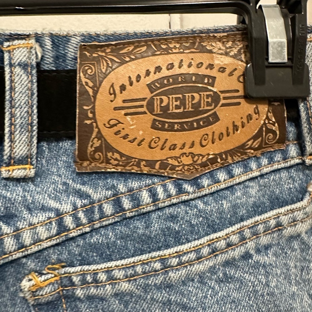 Vintage 80's PEPE Suede Chaps Patchwork Denim Jeans w/ Belt Jrs 7/8 Women’s 0/2 - Picture 4 of 11
